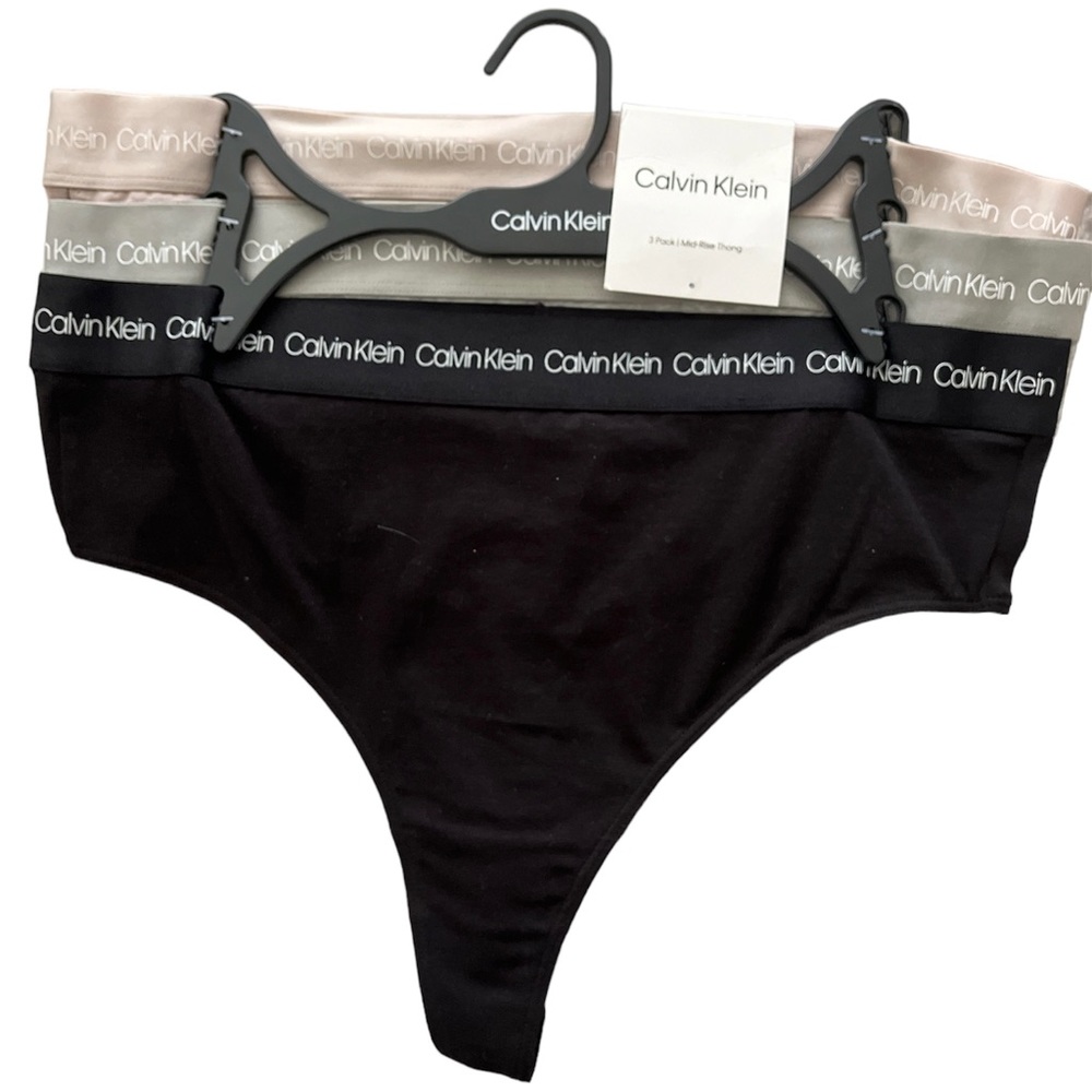 Women's Calvin Klein 3 Pack Mid-Rise Thong Underwear Multicolor